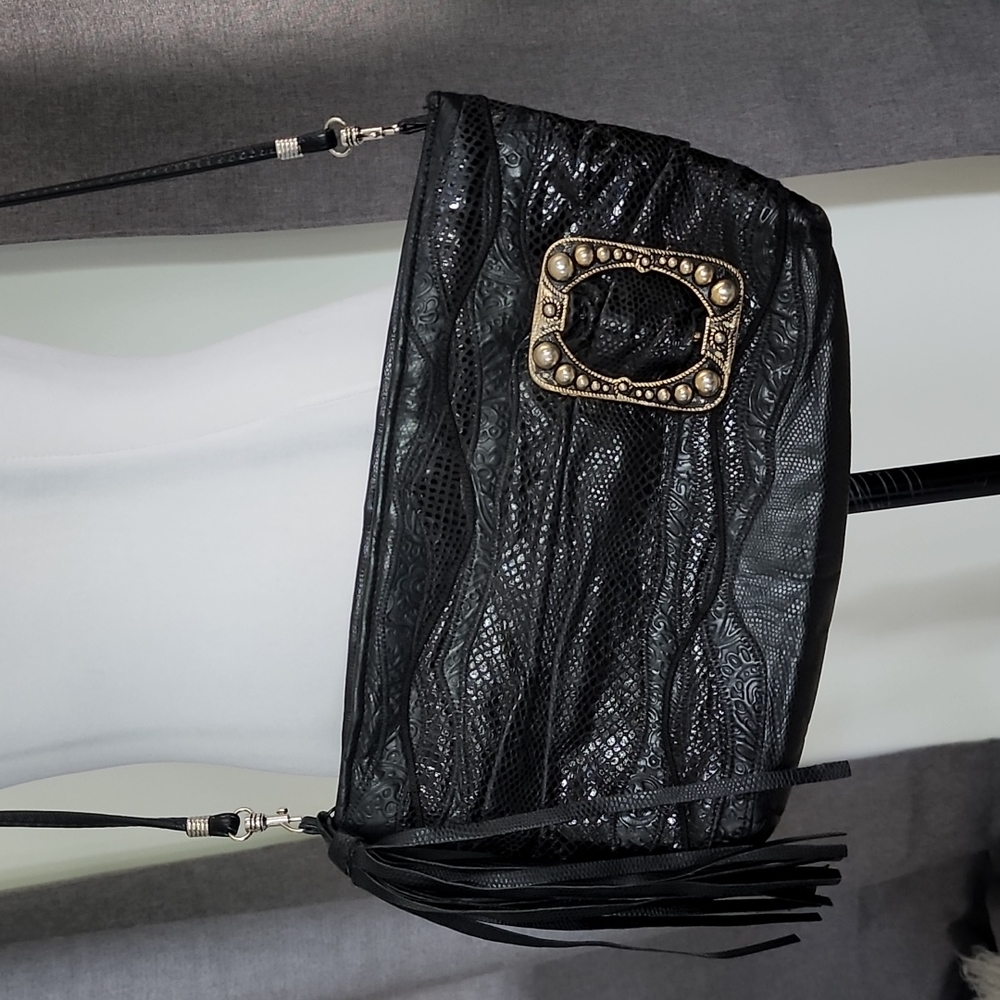 Vintage Park Avenue Int. Genuine Leather Embossed Crossbody Bag with Buckle
